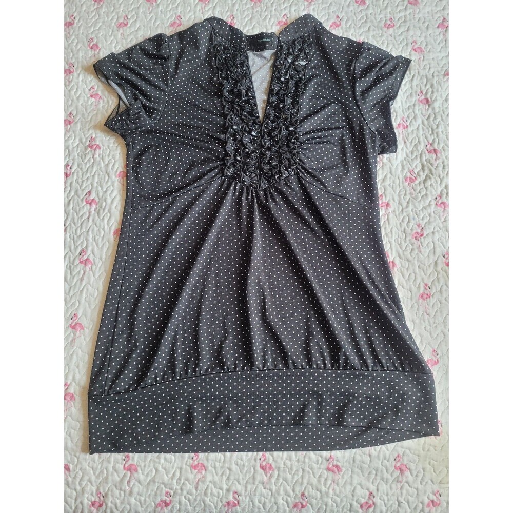 Maurices Polka Dot Ruffle V-Neck Top Blouse Size L #103